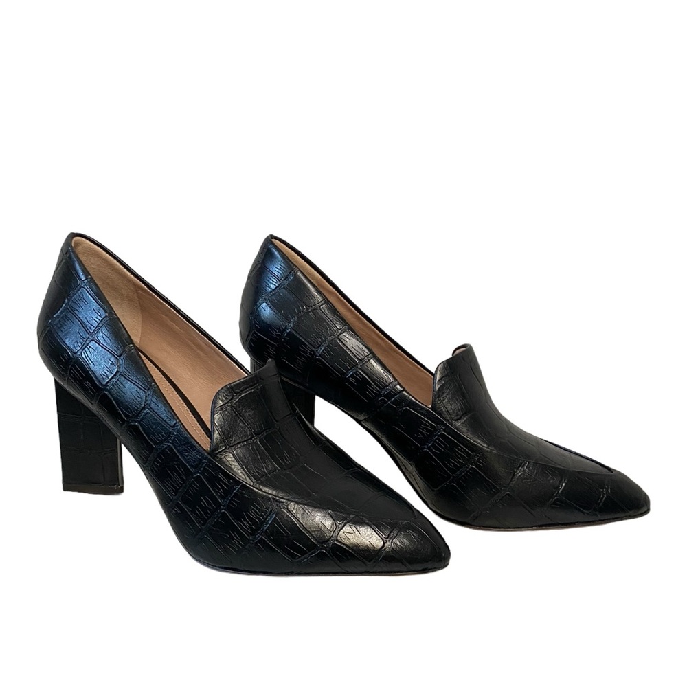 AD &‎ Daughters Esmea Croc Printed Fall Preppy Chic Leather Pumps Black 7.5